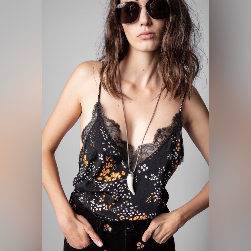 Zadig & Voltaire Crush Floral Lace Trim Camisole Top